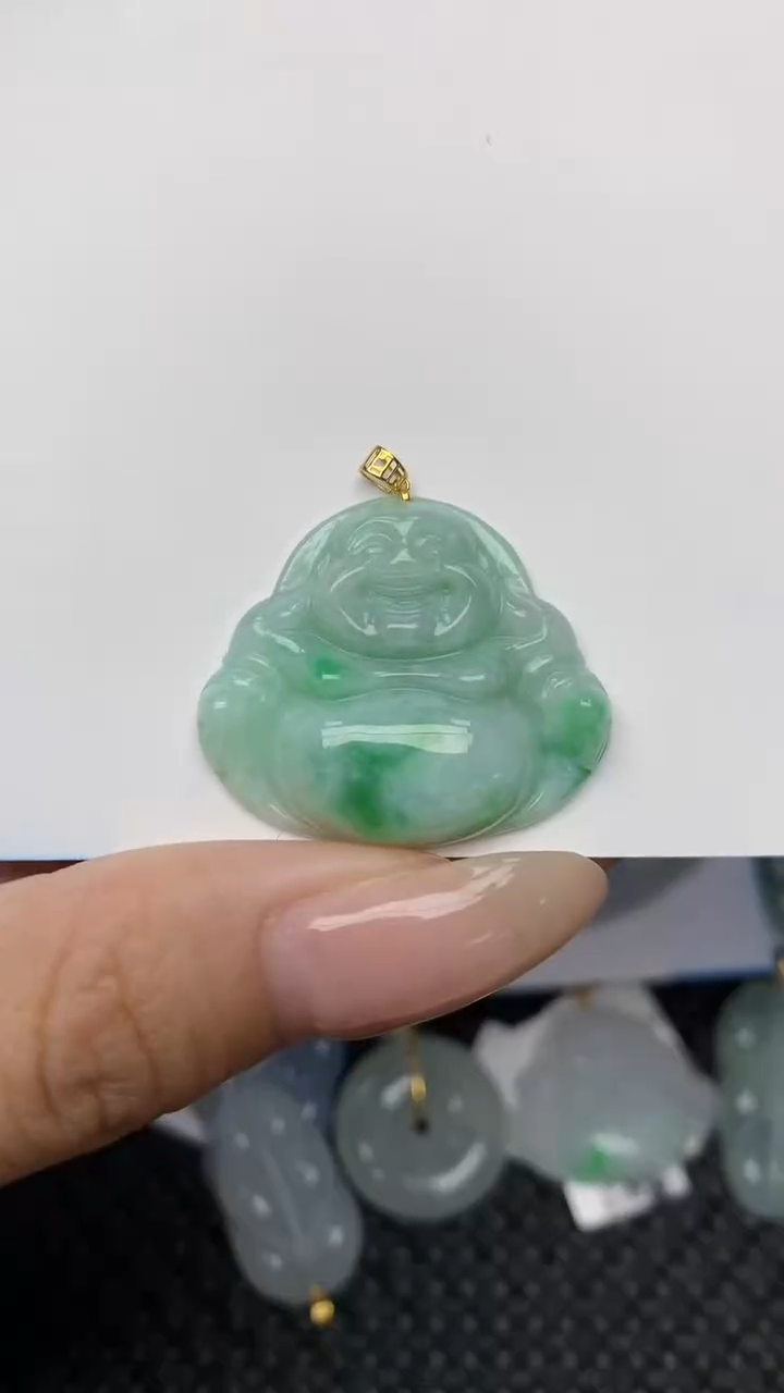 翡翠18K金镶嵌颈饰天然翡翠a货