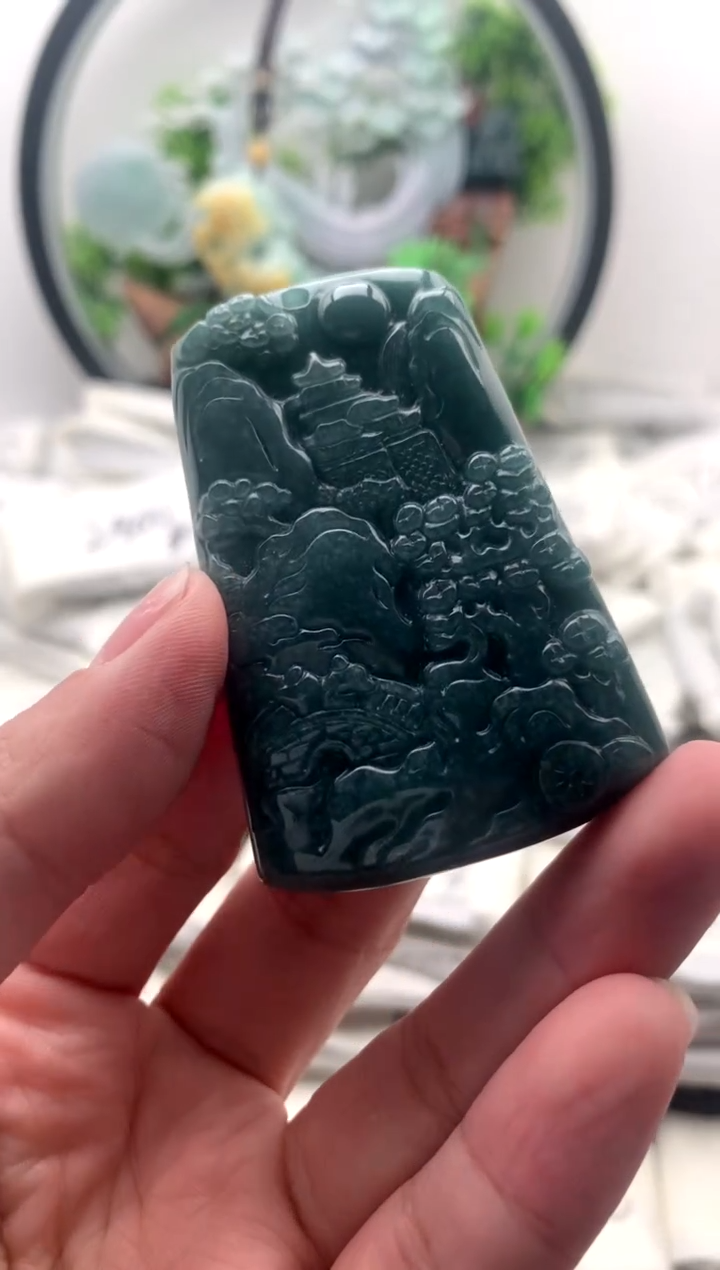 【闪购商品】翡翠颈饰未镶嵌山水牌【品质一般能接受再拍】