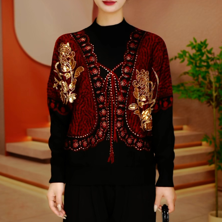 Y250589-秋冬新款抗起球针织羊毛衫减龄洋气宽松女士气质时尚