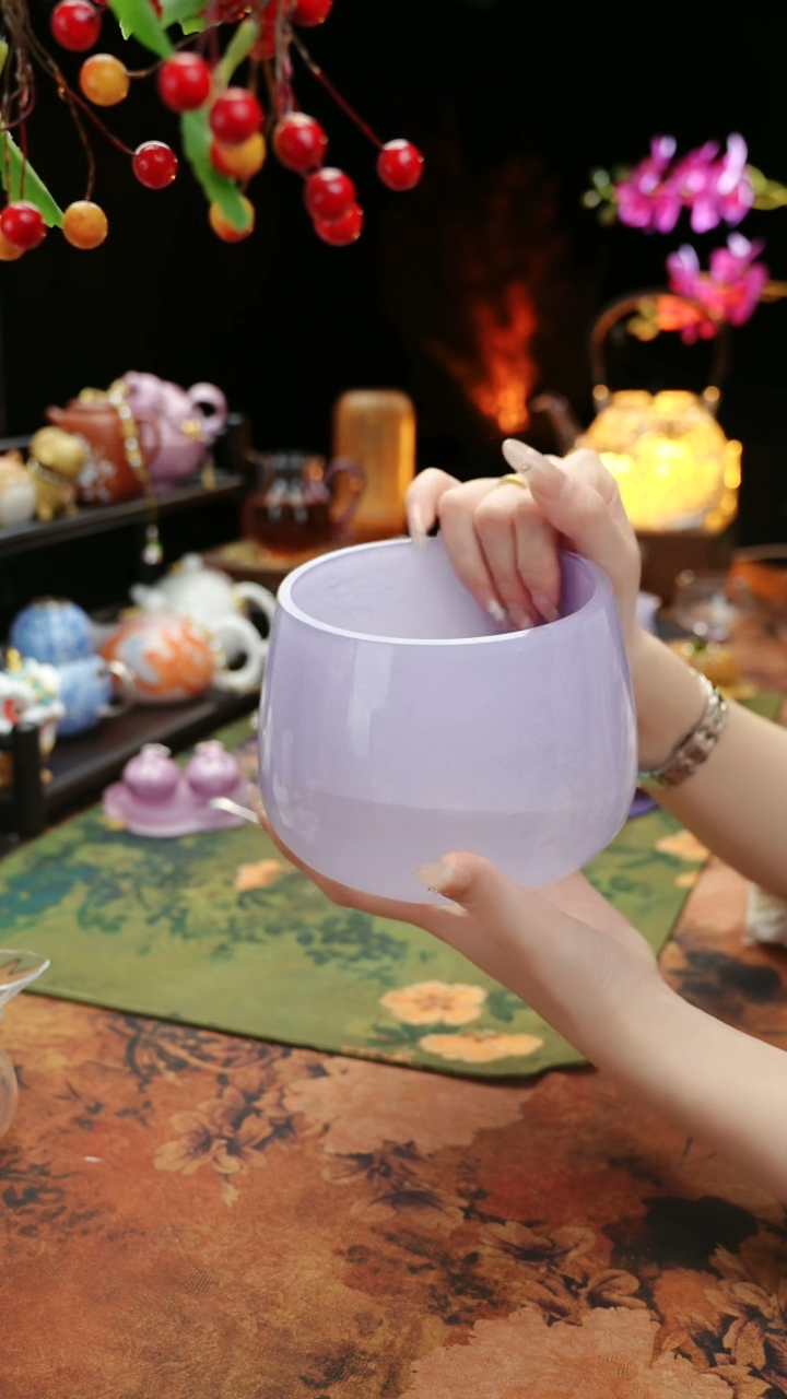 【闪购商品】紫色水晶玻璃茶渣缸建水