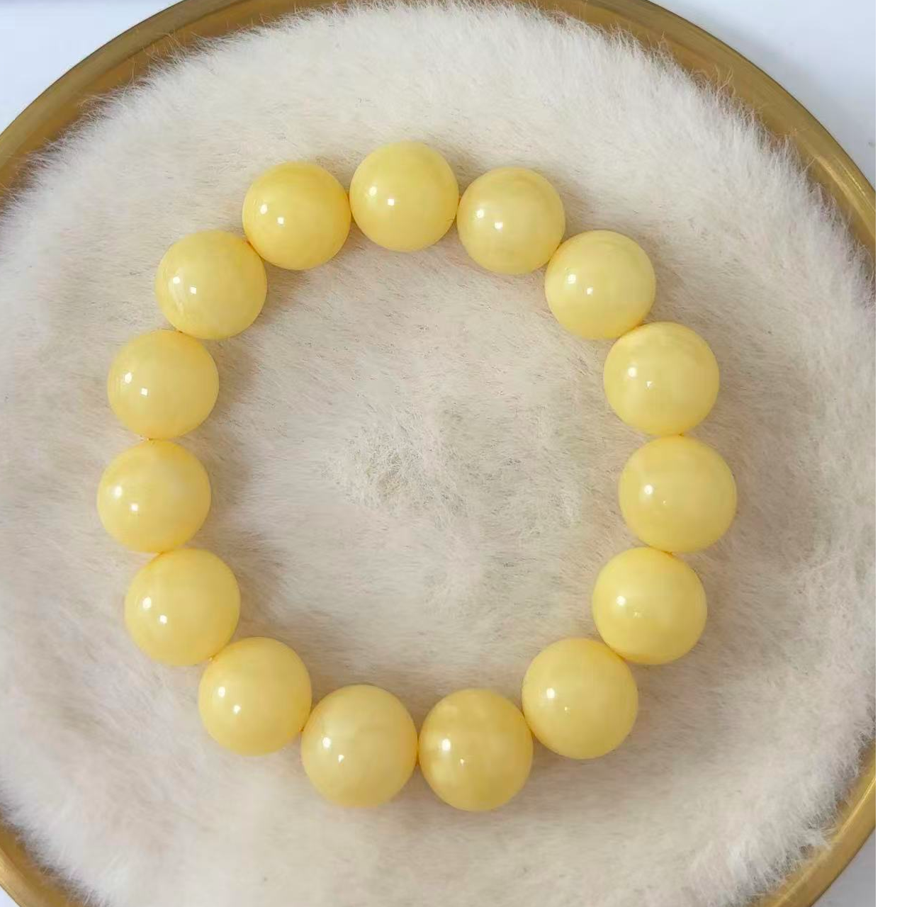 天然琥珀蜜蜡瓷白满蜡圆珠手串