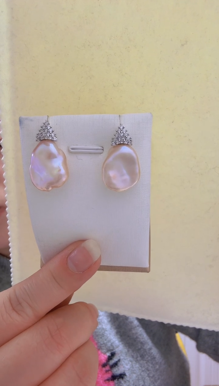 【闪购商品】淡水珍珠耳饰未镶嵌花瓣14-15mm+S925银耳钉