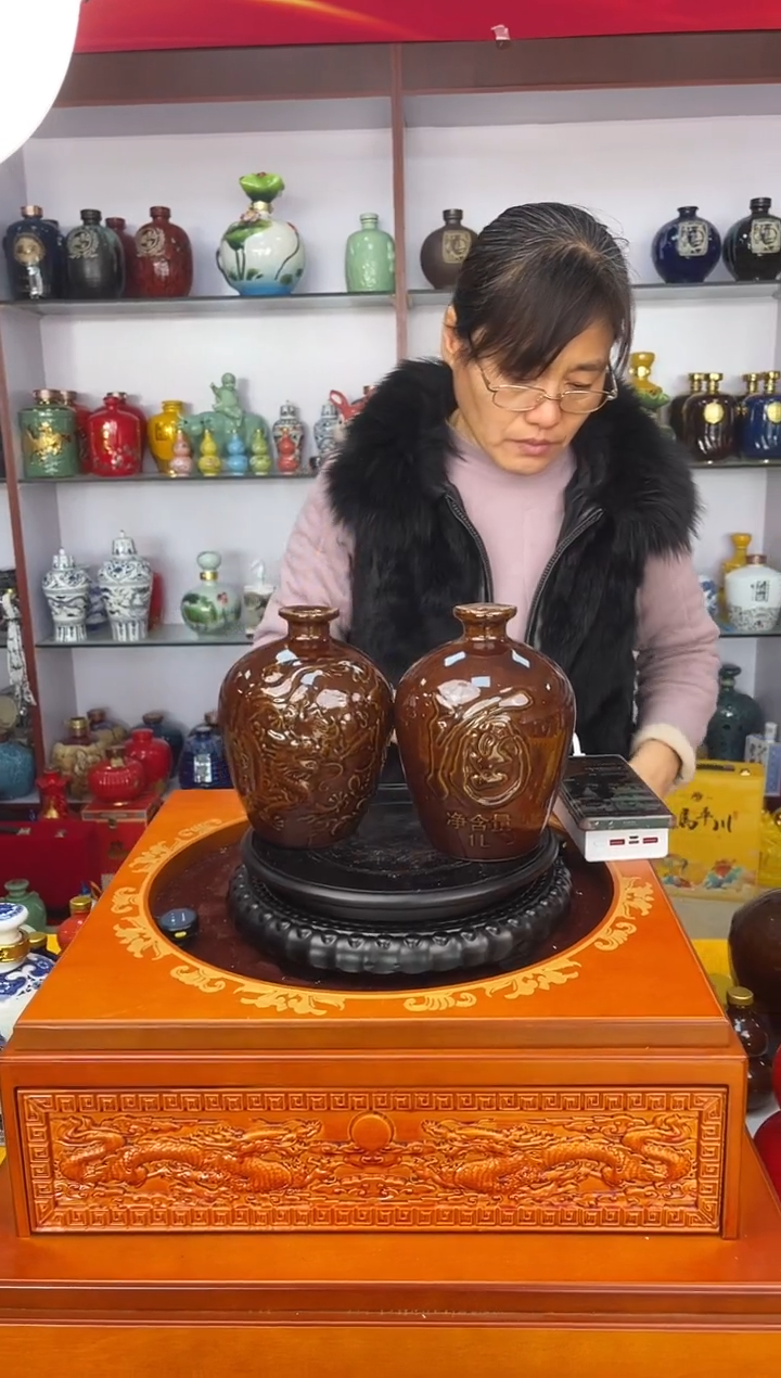 瓶瓷  2斤装酱色龙凤瓶2个    陶瓷空酒坛