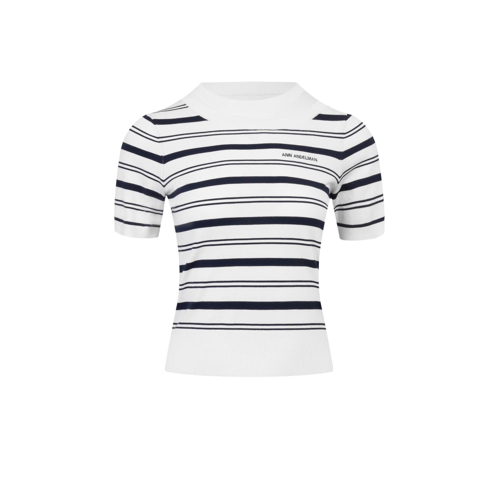 ANN ANDELMANT恤运动白色针织女士修身条纹圆领ol
