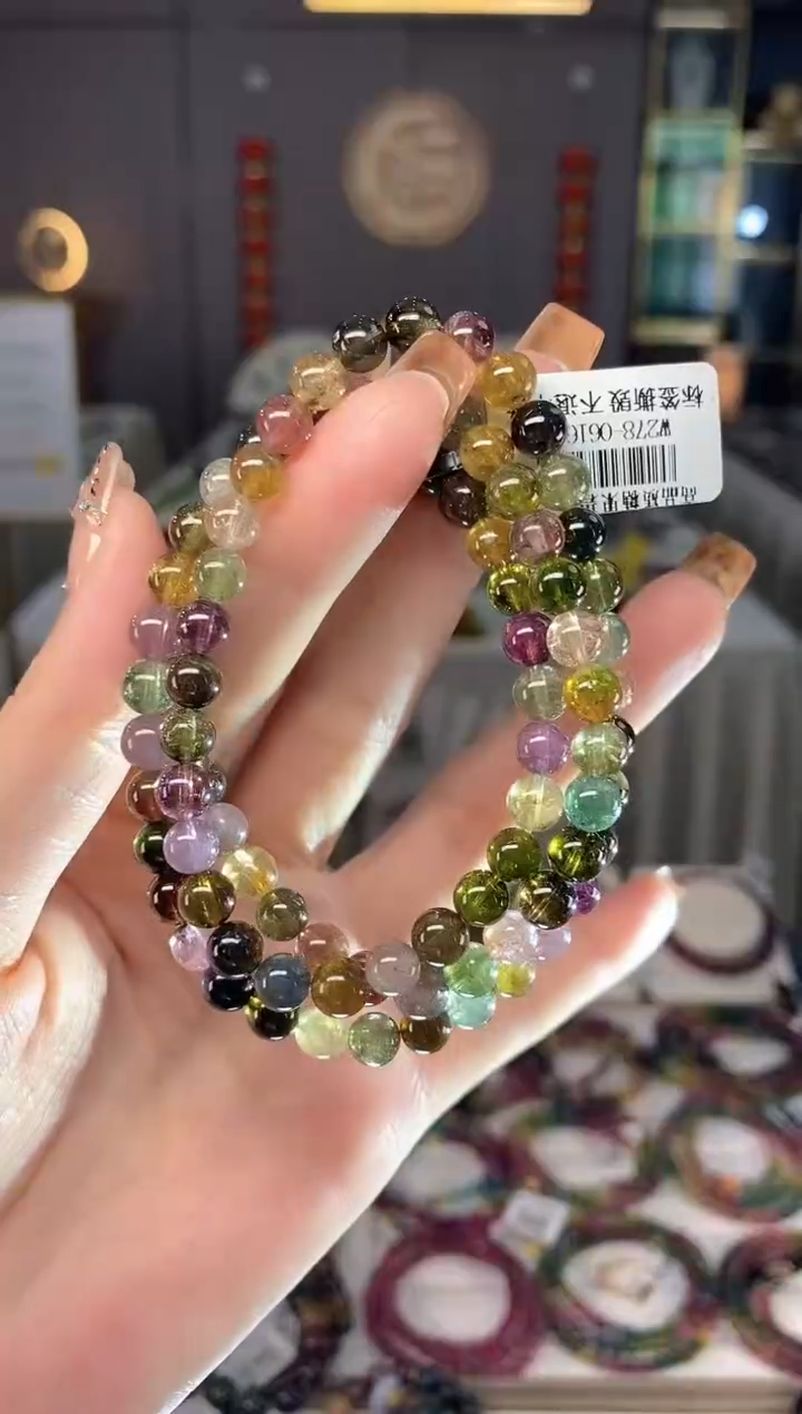 未镶嵌老矿碧玺色标三圈手串6mm+碧玺dan多样性发货一条