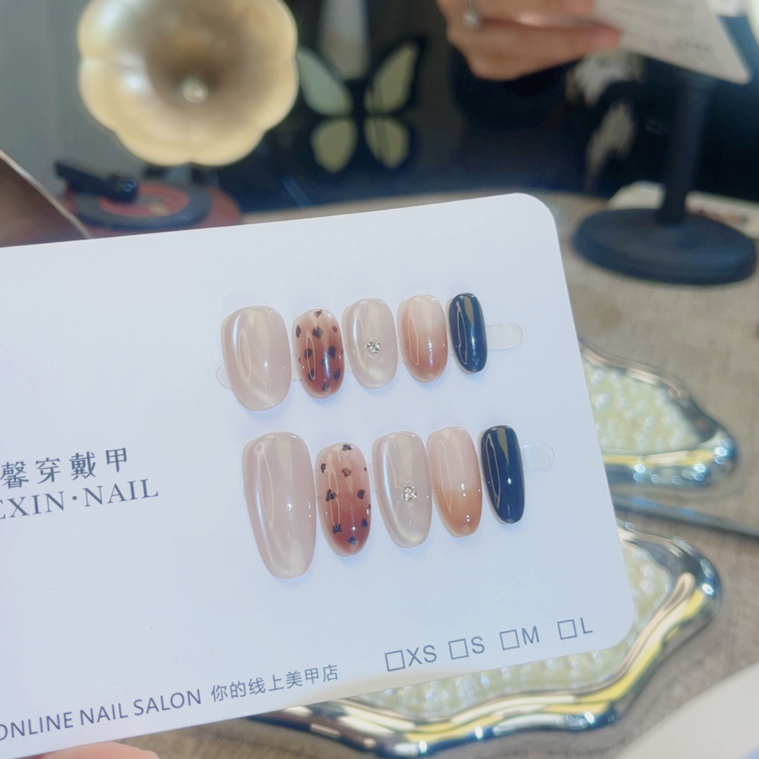 【不羁少女】高级清冷感豹纹简约渐变猫眼美甲纯欲ins手工穿戴甲