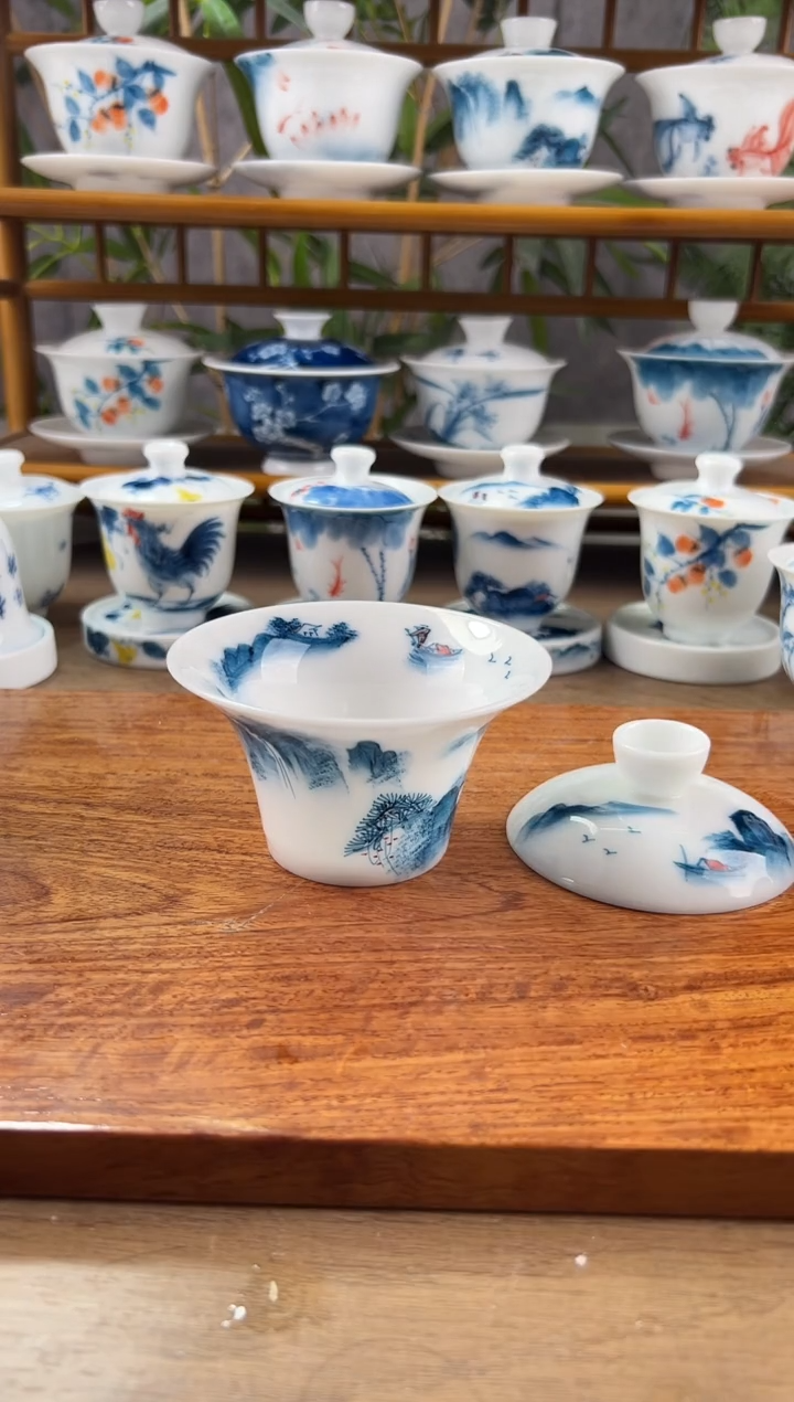 【闪购商品】微瑕高冰千里江山二才马蹄盖碗