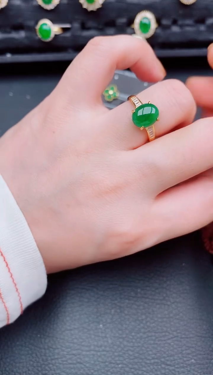 【闪购商品】翡翠戒指银S925镶嵌天然a货翡翠341