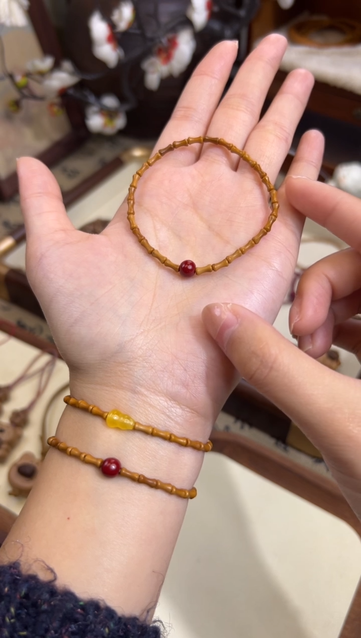 手串桃核【桃缘行】竹节「红色莎莎」桃木桃核辟、挡、驱、护 备注手围