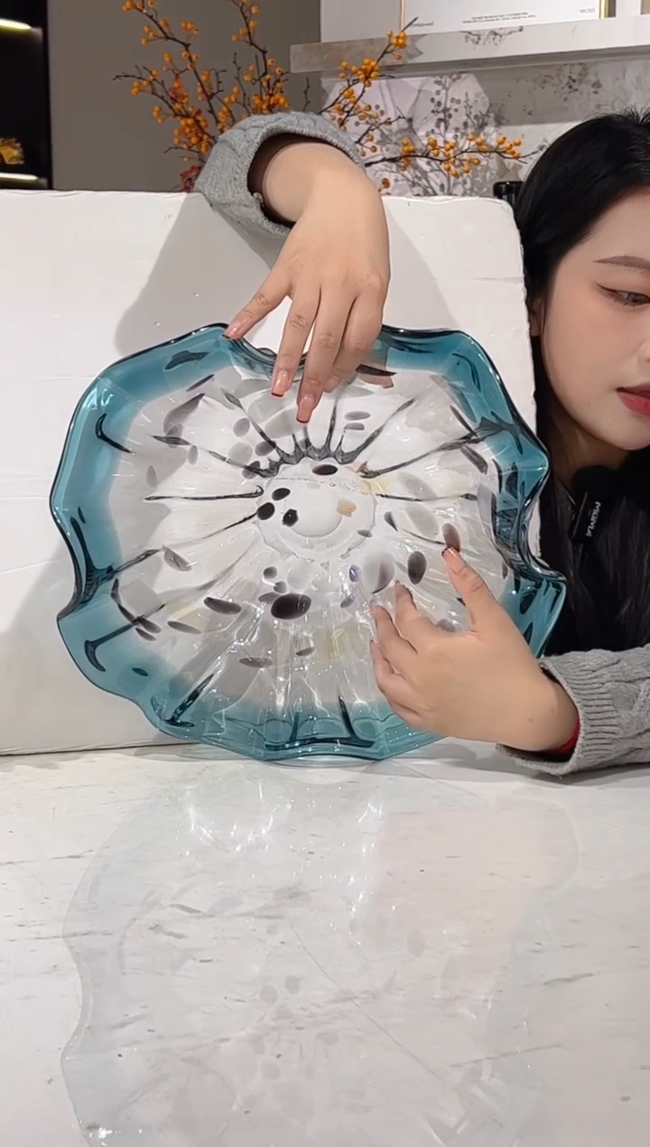 【闪购商品】琉璃蓝色荷叶小果盘