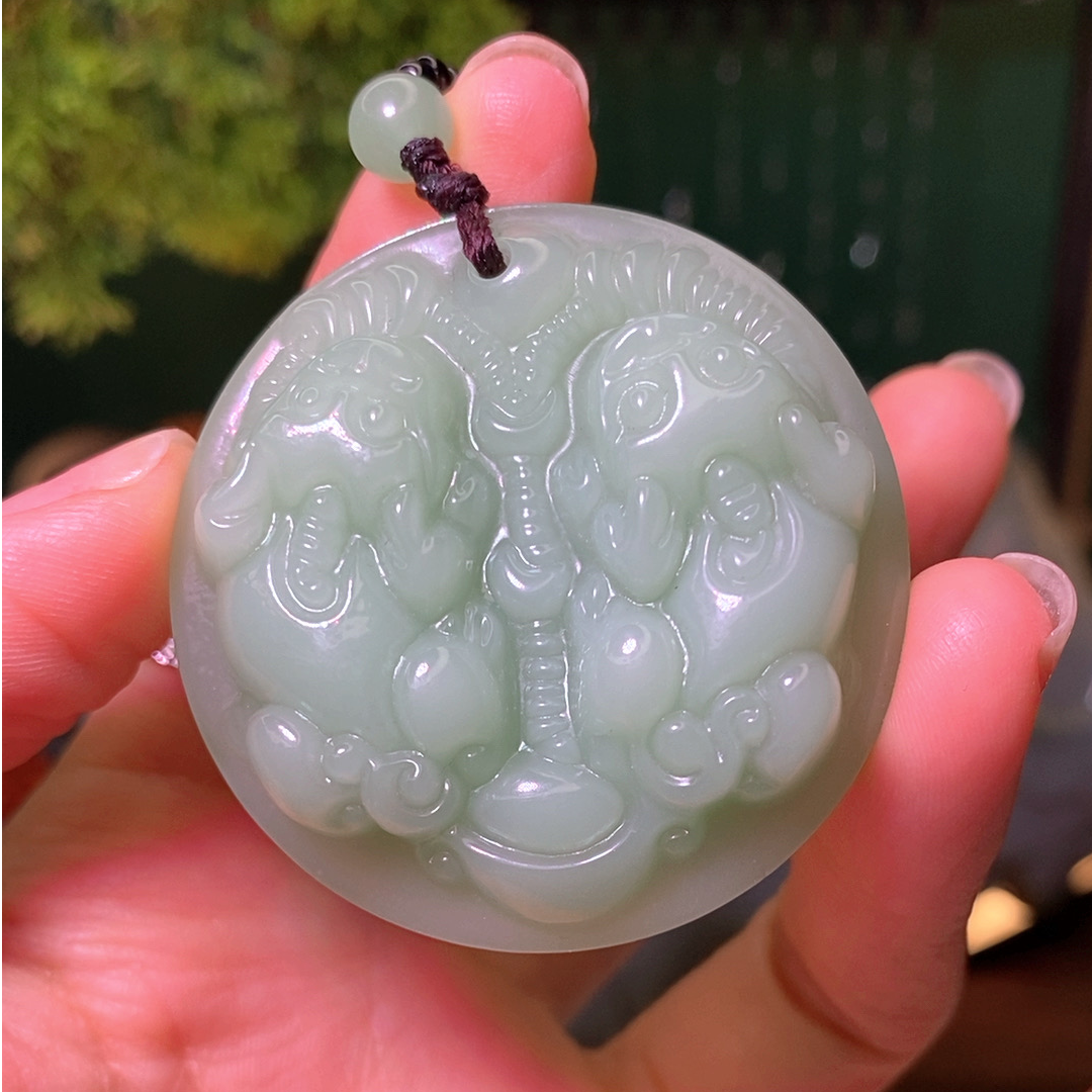 双11时尚百搭款浅绿色单面双貔貅男女同款项链情侣款玉吊坠玉石