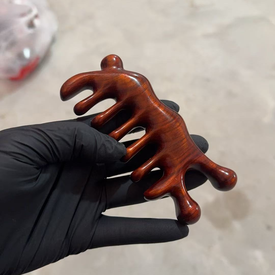 按摩梳五齿发梳木梳子便携用镜紫檀黑檀梳舒筋活络防脱