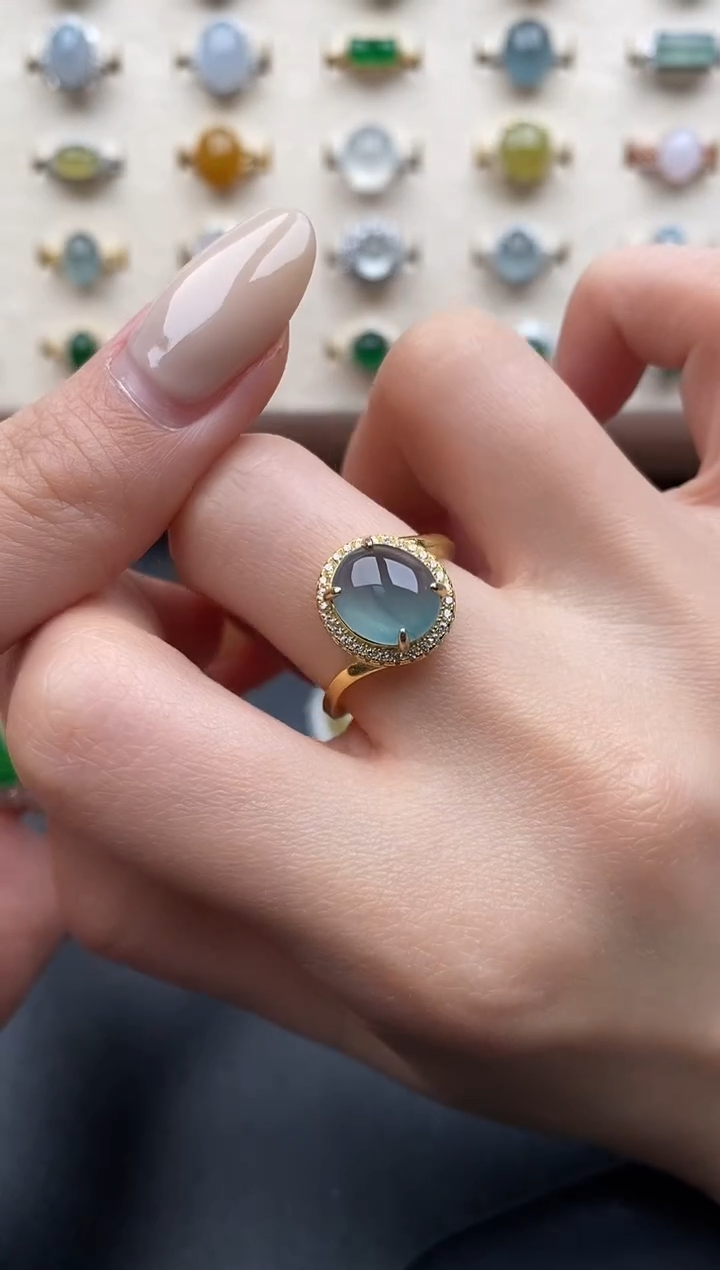 银S925镶嵌戒指翡翠一物一证一礼盒