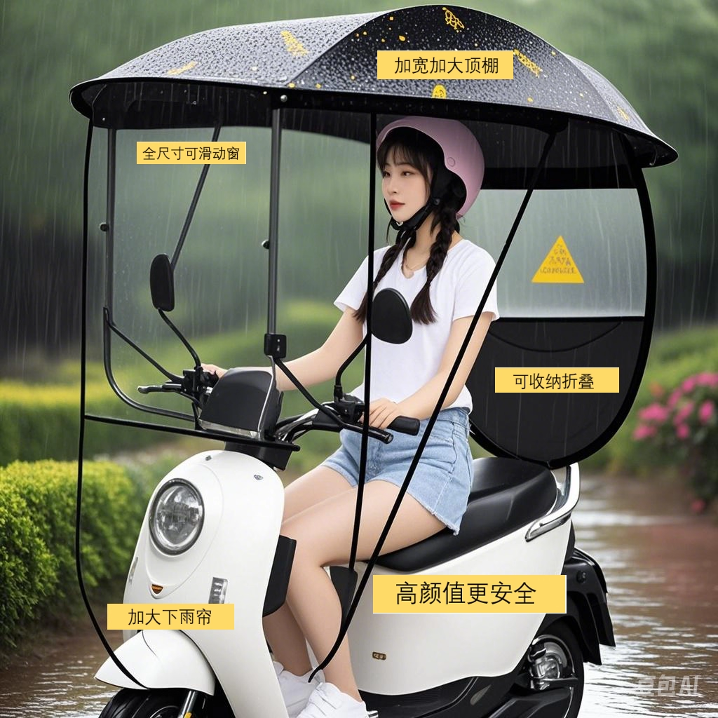  外卖小哥电动车雨棚电瓶摩托车防晒遮阳伞蓬挡风罩踏板车防雨棚