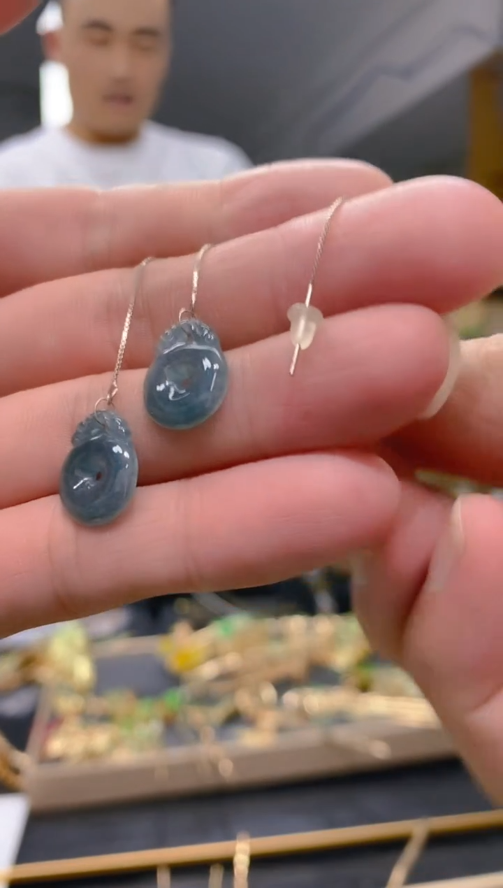 【闪购商品】翡翠耳饰银S925镶嵌238翡翠耳线