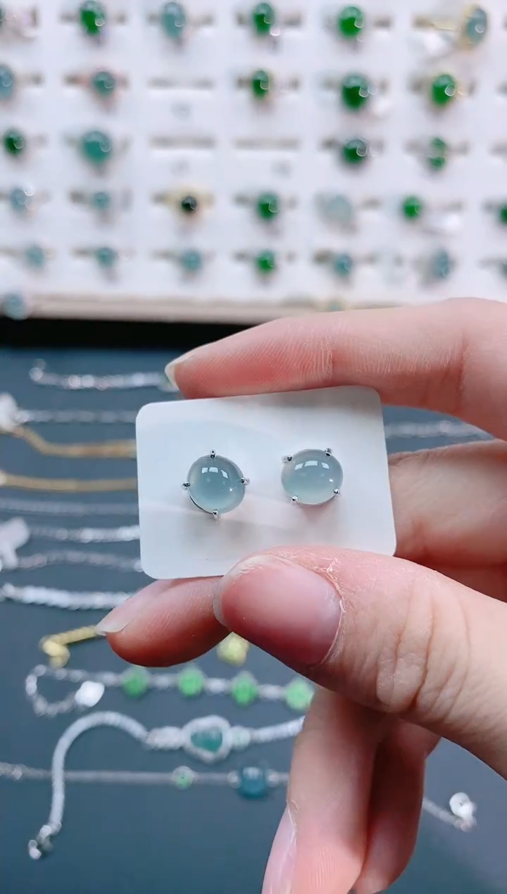 【闪购商品】翡翠耳饰银S925镶嵌天然翡翠