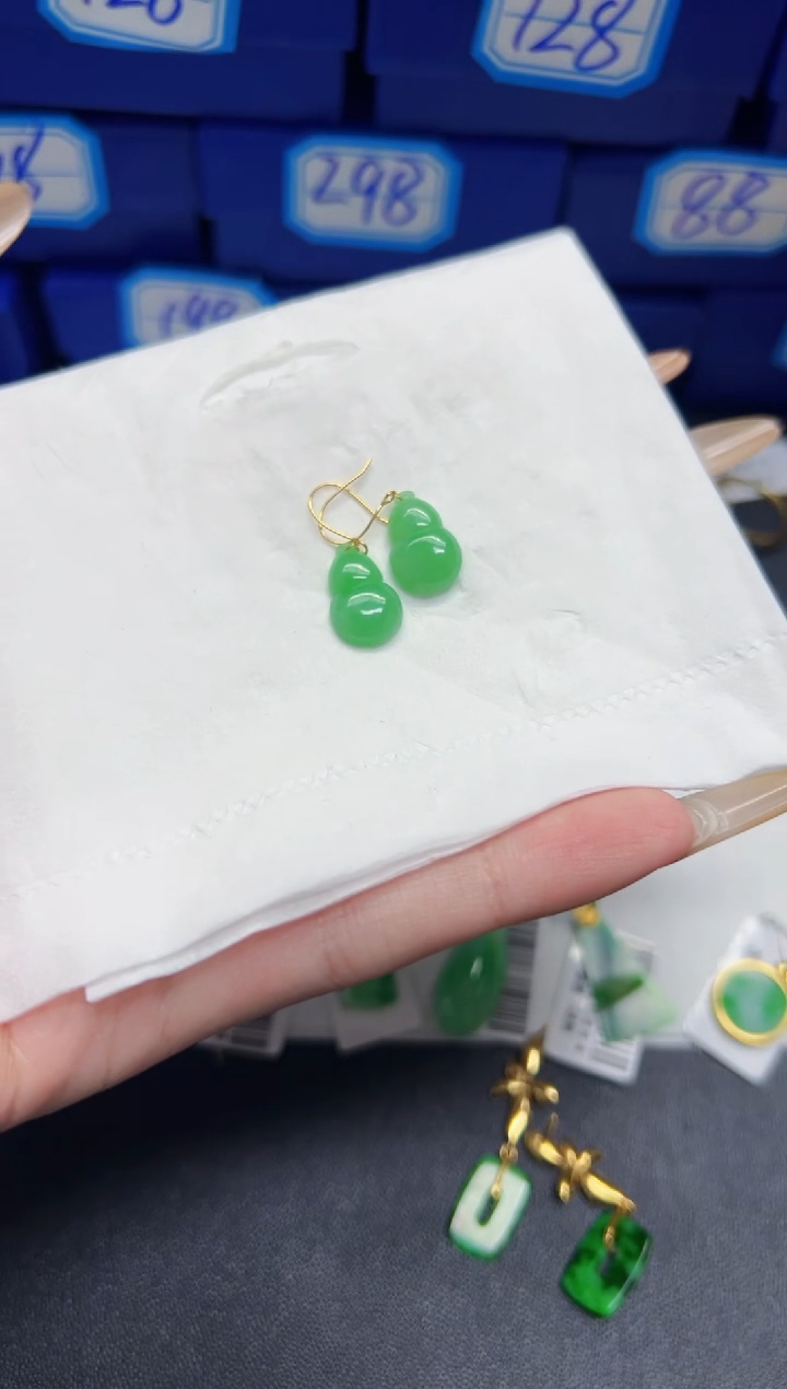 【闪购商品】翡翠耳饰18K金镶嵌Y缅料A货/支持复检/一件
