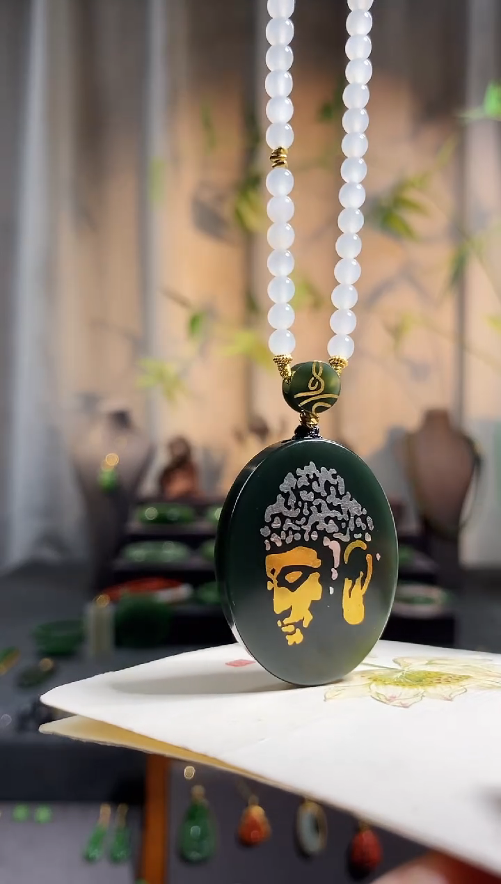 【闪购商品】和田玉颈饰未镶嵌，塔青佛首牌，措金工艺