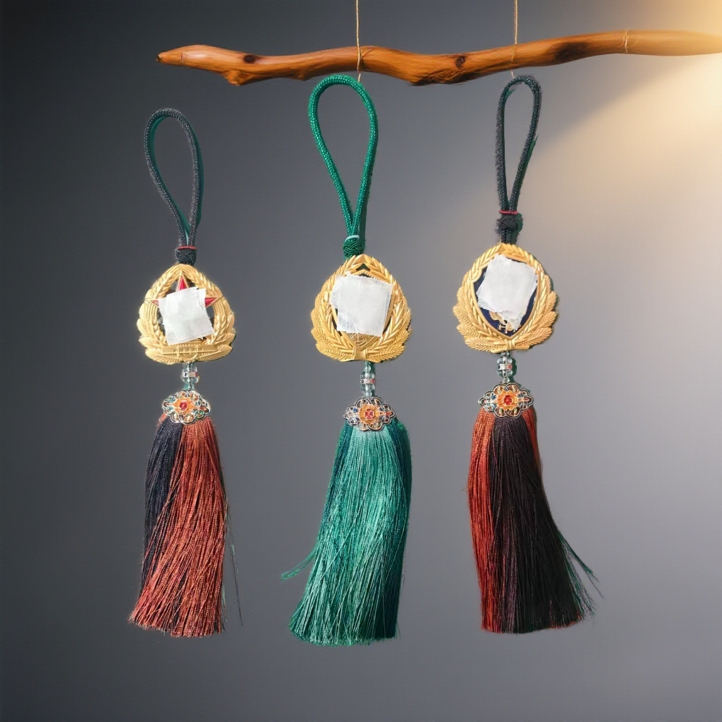 A款单面长绳双色流苏99式定制书包钥匙金属M装饰挂件