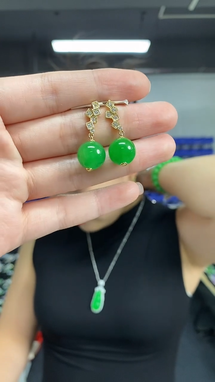 银S925镶嵌翡翠耳饰多样性发其一颜色微差