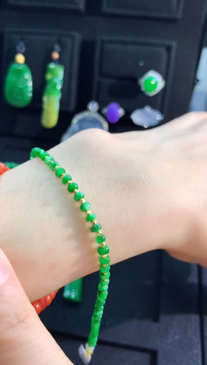 【闪购商品】翡翠手链18K金镶嵌手链