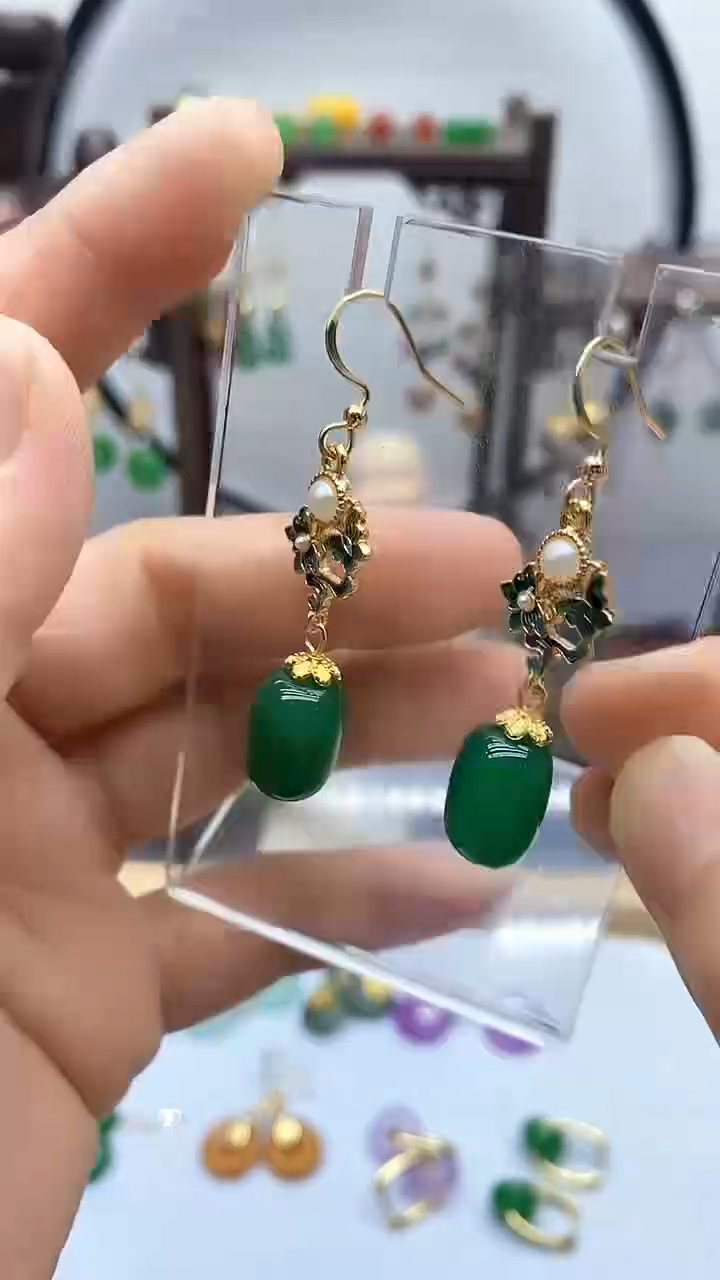 玛瑙/玉髓耳饰14K金镶嵌166