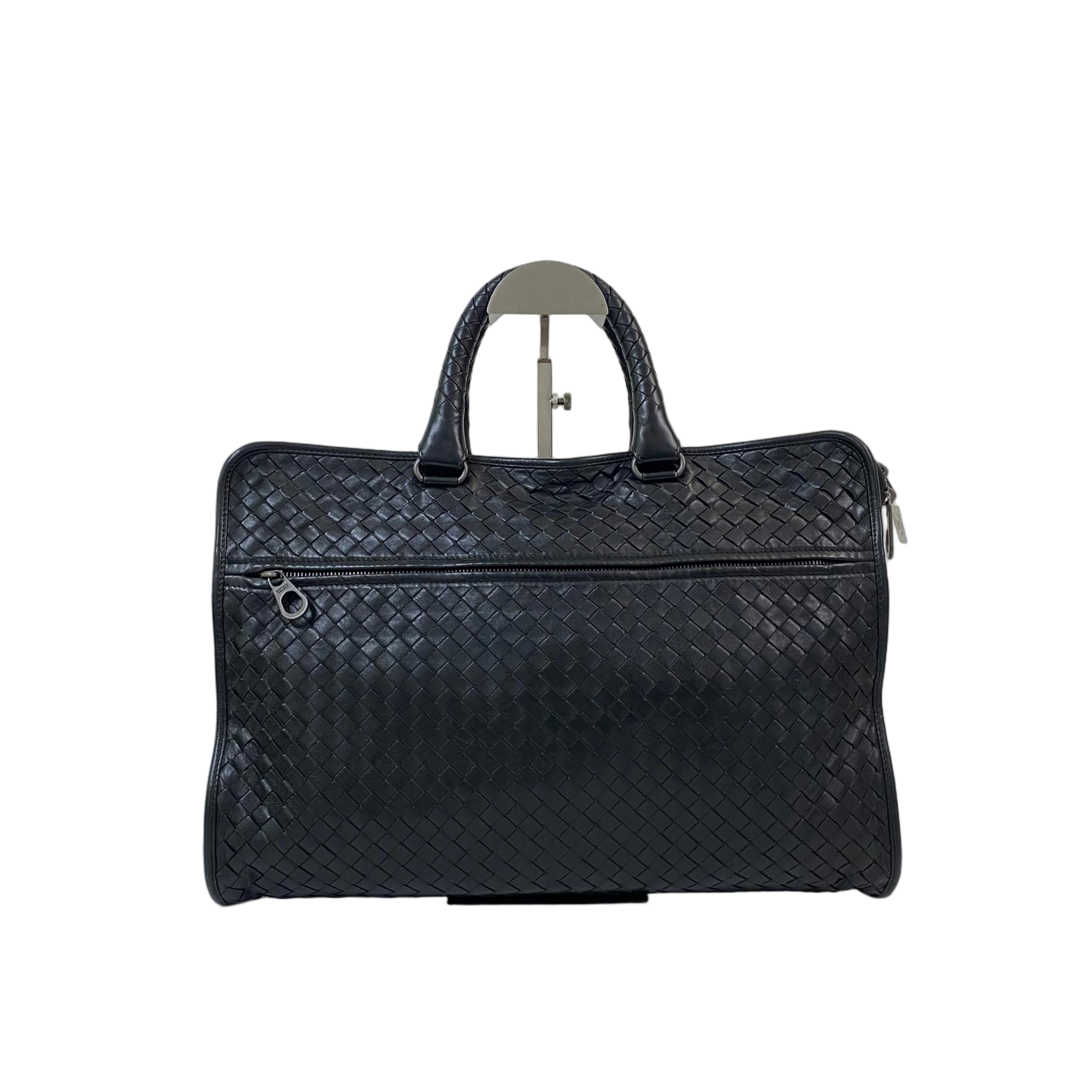 95新 BOTTEGA VENETA/葆蝶家 黑色牛皮编织男式公文包BH-50807