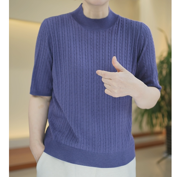 SKL-749开春新款百搭经典绞花精仿针织套头中袖