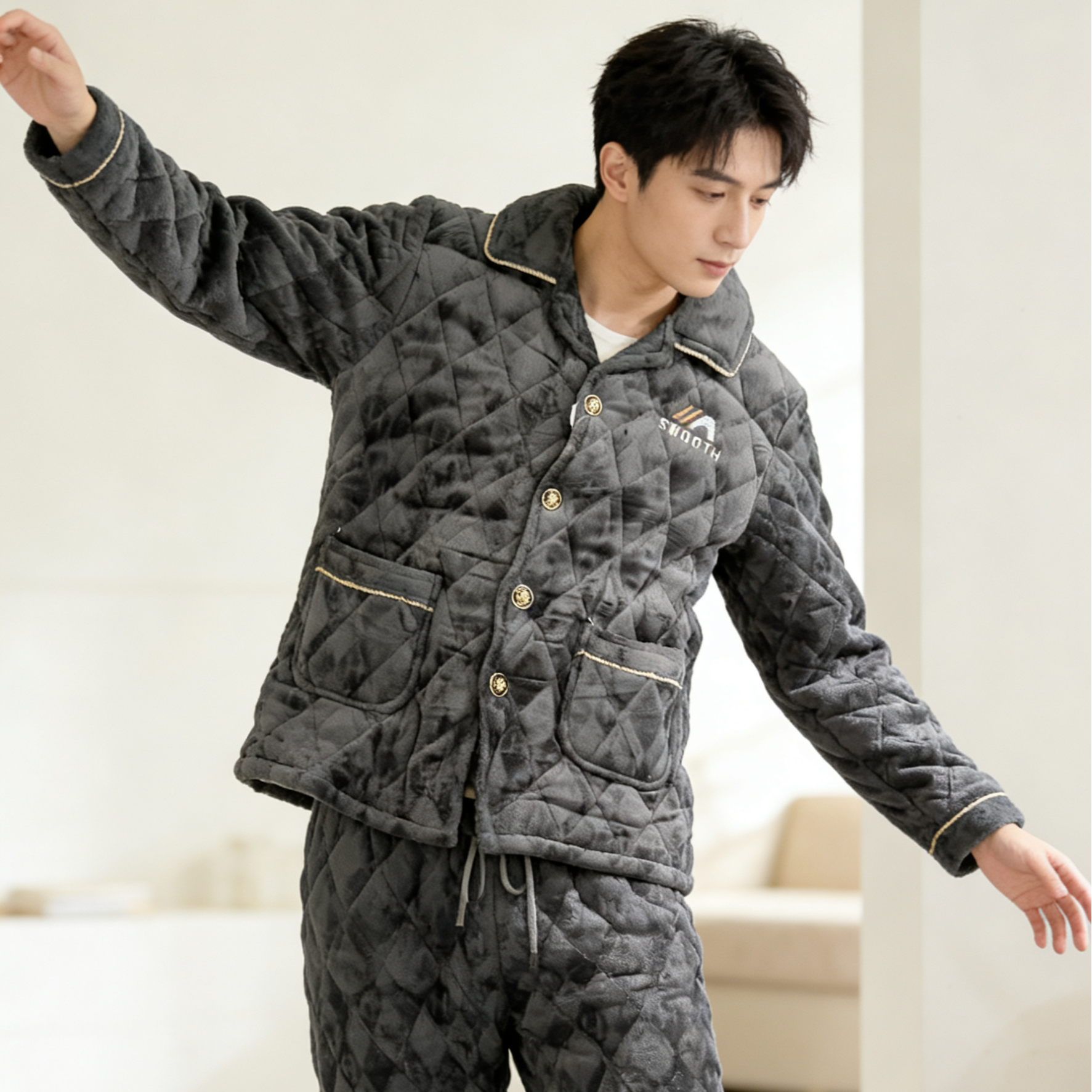 【男款】冬季男款家居服中老年宽松加绒加厚保暖套装家居服睡衣