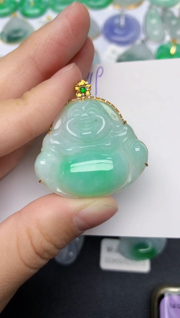 颈饰18K金镶嵌翡翠天然缅甸A货翡翠百元以上9元证书费自理