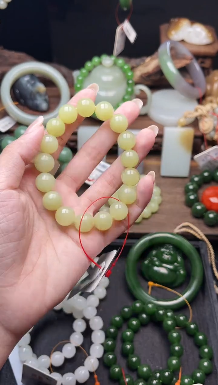 手串未镶嵌和田玉卡12若羌黄玉 圆珠9010851
