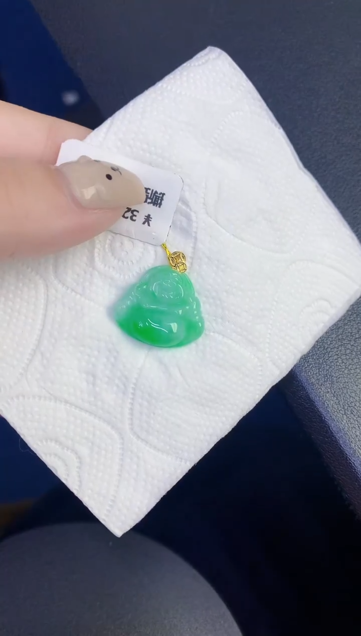 颈饰18K金镶嵌翡翠缅甸天然翡翠A货
