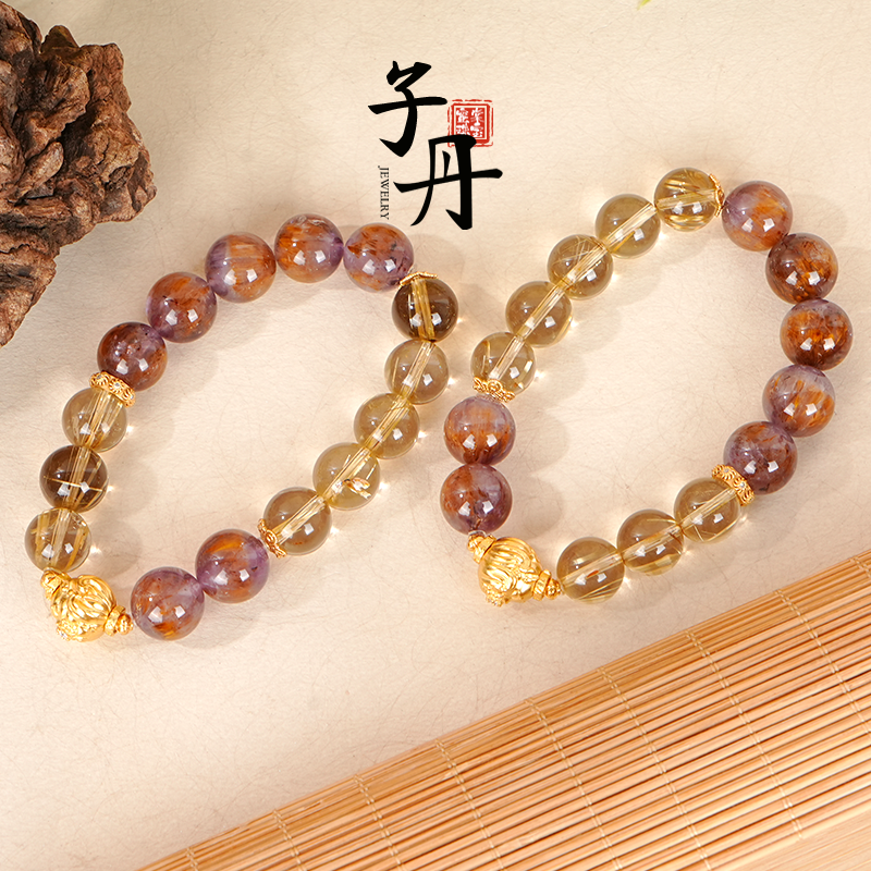 【“狐”气满颖】金发晶金紫钛配比手串（多样性发/发一条）C3-657