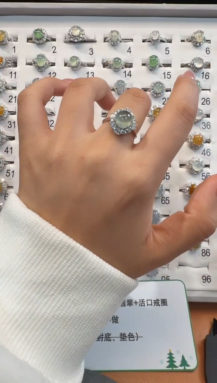 银S925镶嵌戒指翡翠925银镶翡翠戒指镶嵌93