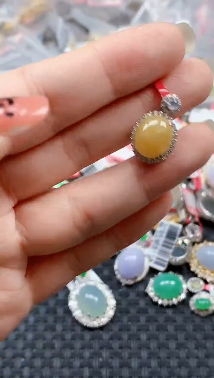 银S925镶嵌戒指翡翠天然A货缅甸翡翠