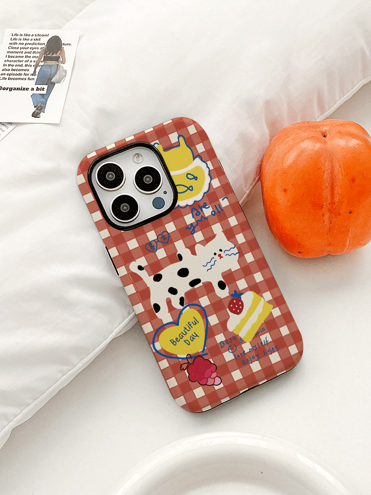  ins创意小众可爱格子白猫适用苹果华为vivo小米oppo的菲林手机壳