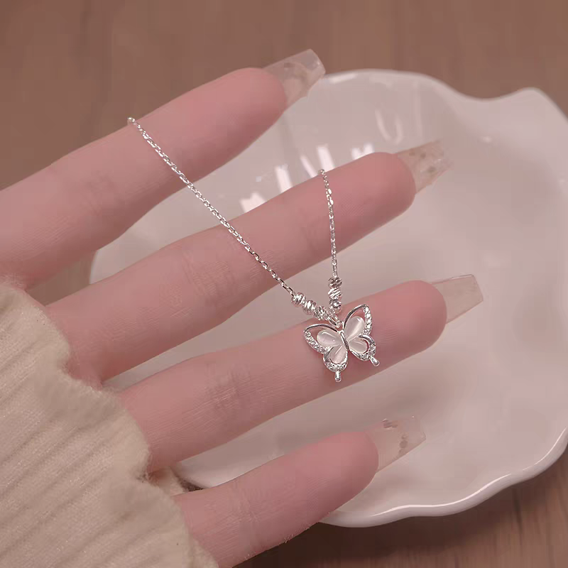 足银银制品 【826】猫眼蝴蝶轻奢气质项链时尚百搭坠链