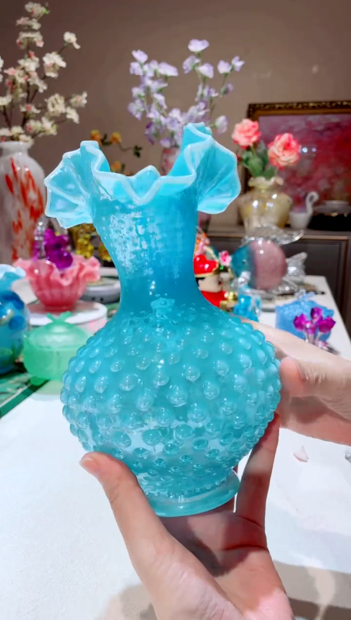 【闪购商品】琉璃手工艺品 蓝色 冰雪钉钉花瓶（微瑕）