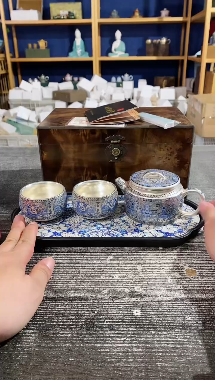 【闪购商品】其他周鸿杰天命玄鸟鎏银汉瓦壶+2杯+茶盘