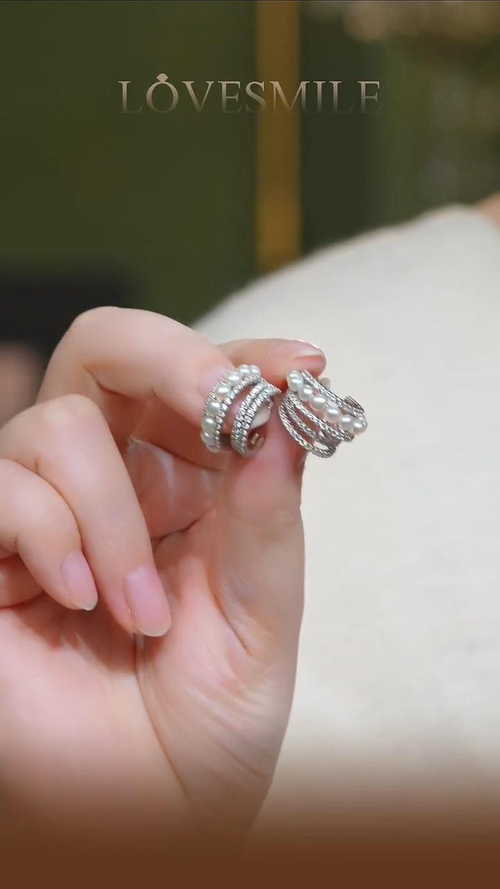 银S925镶嵌耳环淡水珍珠095