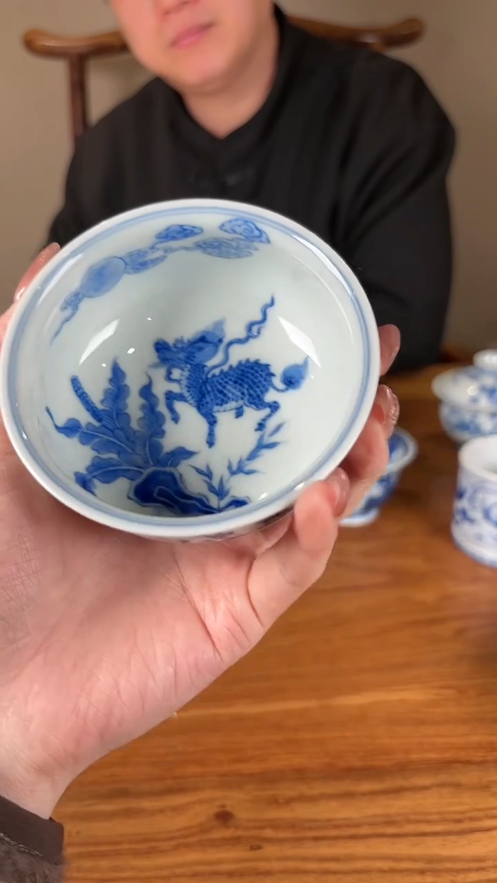 【闪购商品】杯望月怀古青花松竹梅麒麟