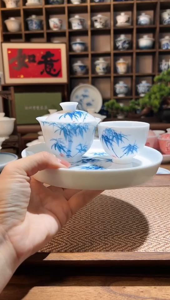 【闪购商品】竹子元宝盖碗+主人杯+壶承