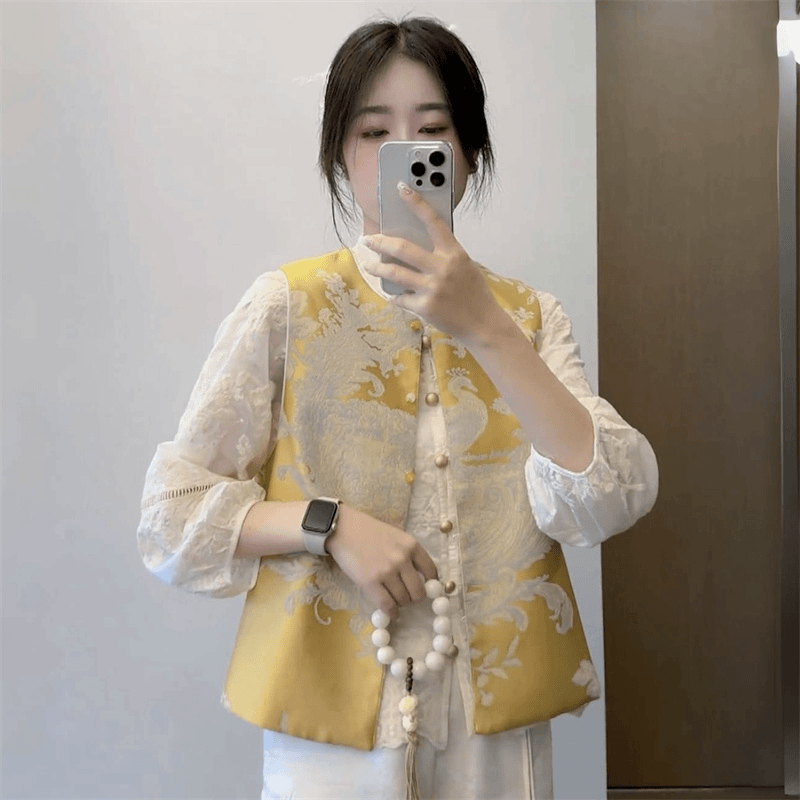 新中式国风刺绣两面穿马夹外套女2025秋新款重工复古坎肩马甲衬衫