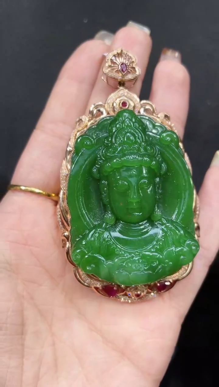 【闪购商品】和田玉吊坠18K金镶嵌多样性发一