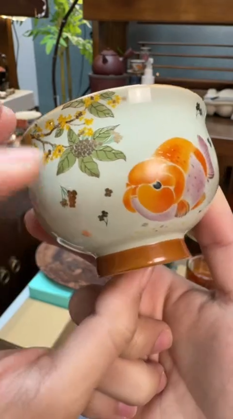 摆件陶茶具茶具茶具桂花金鱼主人杯