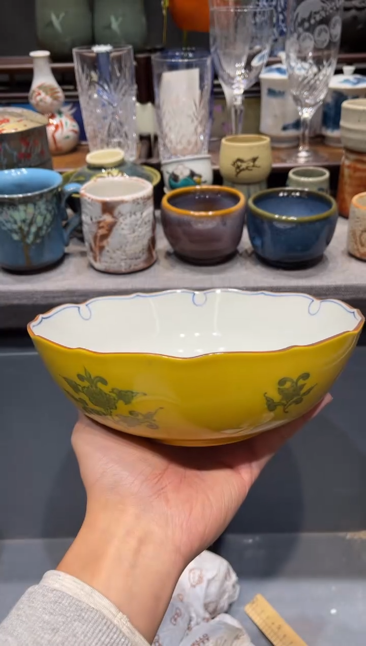 瓷片橘吉黄胶制大钵