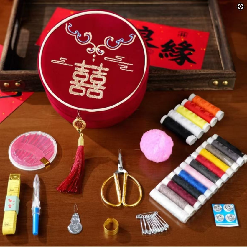 163*针线盒 娘家陪嫁 缝织衣物的针线盒 寓意新娘做一个贤妻良母