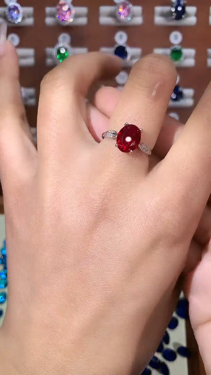 银S925镶嵌戒指红宝石810酒红白