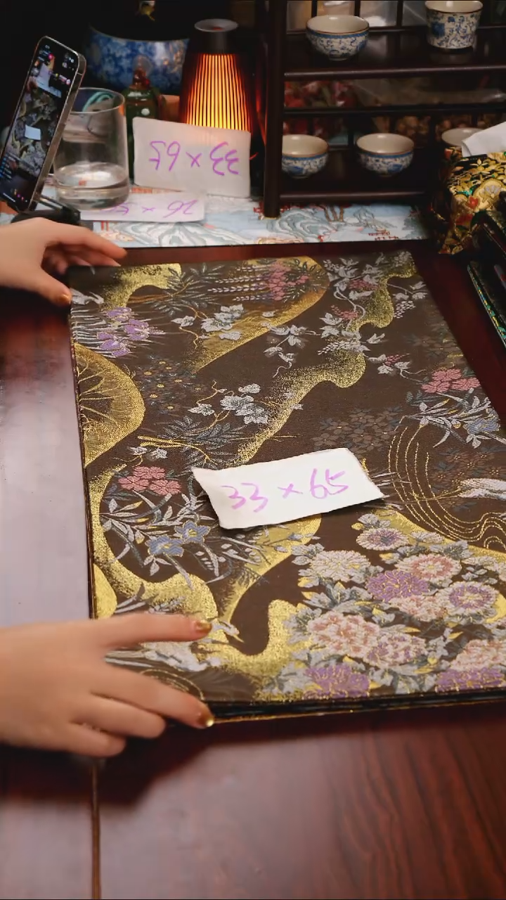 【西阵织金枝白鹭咖双面】中国风干泡织锦茶席33*65