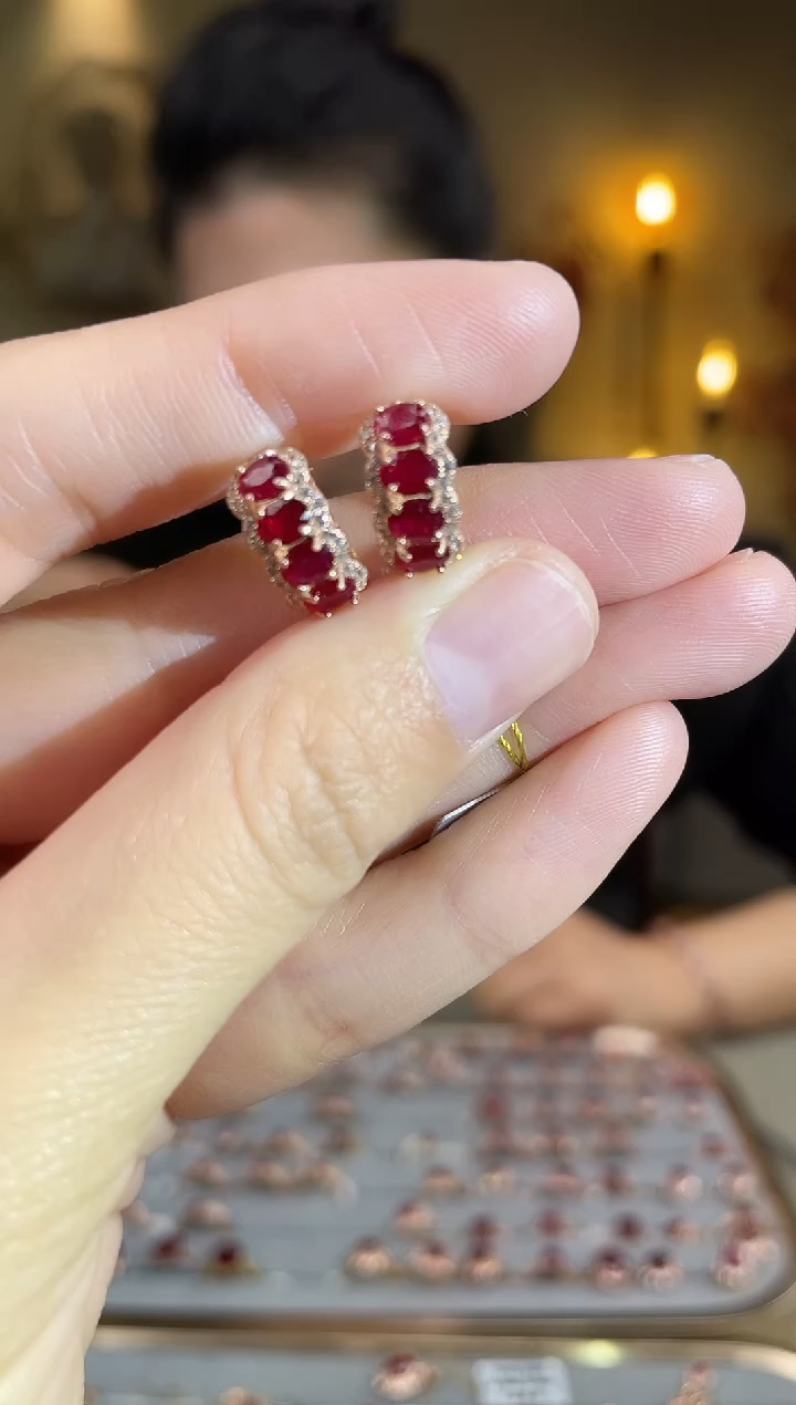 银S925镶嵌耳饰红宝石耳饰